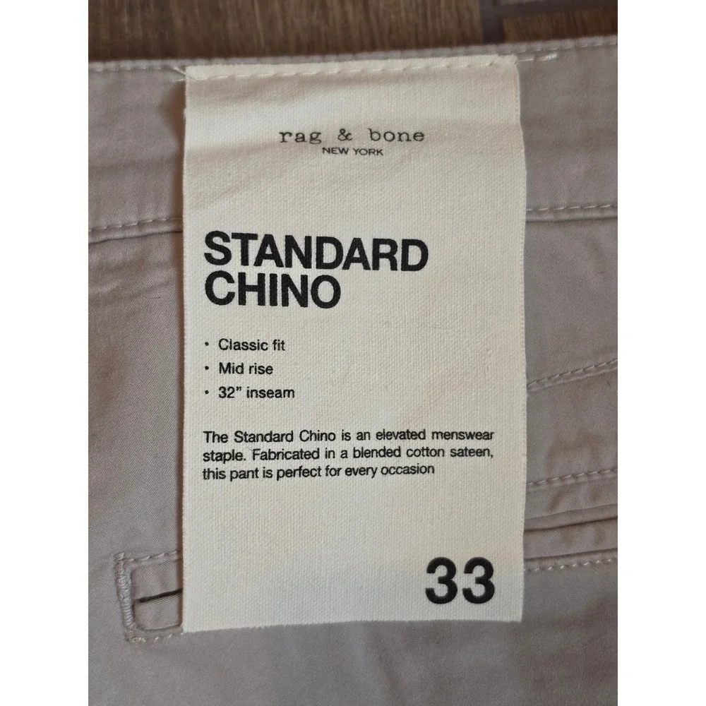 Rag & Bone Mens Standard Chino Natural Gray Cotton Sateen Pants 33 NWT